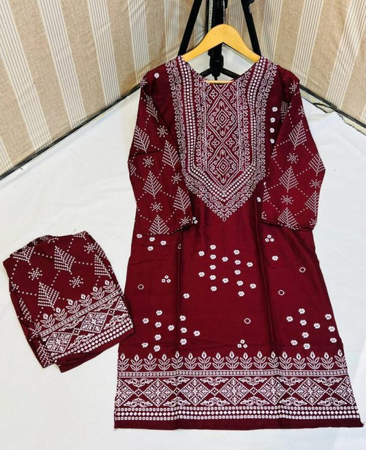 Chunri Print 2pc Stitched Suit Printed Dress Shirt And Trouser