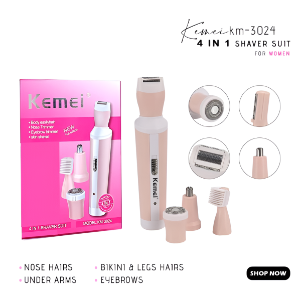 Kemei 4 In 1 Rechargeable Hair Remover Shaver Ladies Epilator – Km-3024 (random Color)