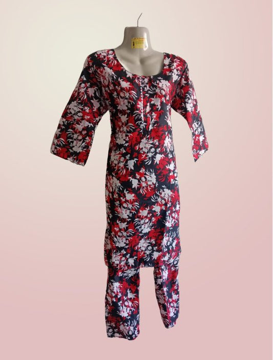 Women’s Floral Printed Two-piece Stitched Suit – Kurta And Pajama Set | Comfortable & Stylish Casual Wear