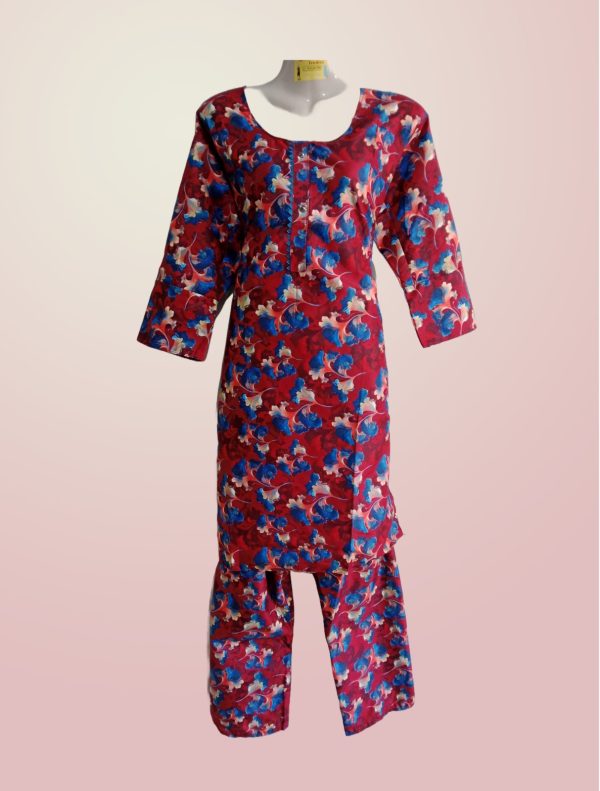 Women’s Floral Printed Two-piece Stitched Suit – Kurta And Pajama Set | Comfortable & Stylish Casual Wear